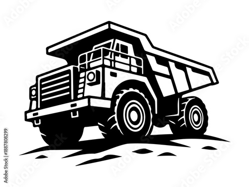 Mining haul dump truck vector black and white stencil silhouette graphic