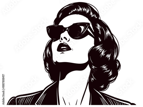Retro woman looking up wearing cat eye sunglasses