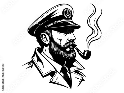 Sea captain portrait smoking pipe with smoke art