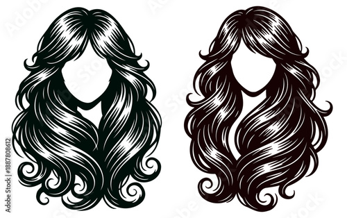 Two versions flowing long wavy hair styles vector