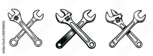 Vintage crossed adjustable wrench and spanner set