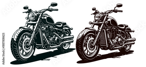 Vintage custom chopper motorcycles isolated on background