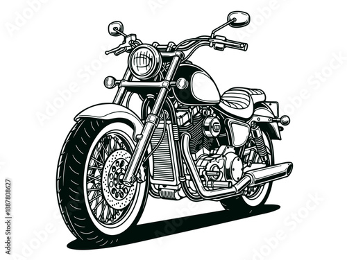 Vintage motorcycle cruiser motorbike front view illustration