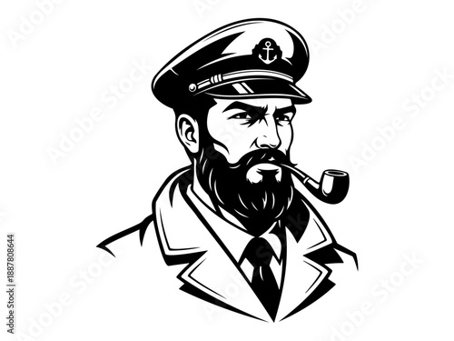 Vintage sea captain with pipe black white vector