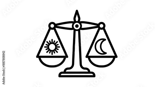 Scales with sun and moon symbols.