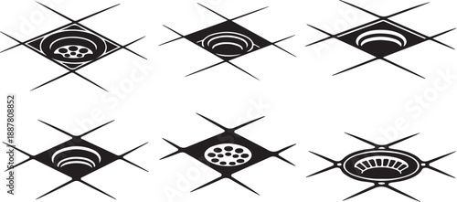 Various kitchen sink designs and shapes in black and white