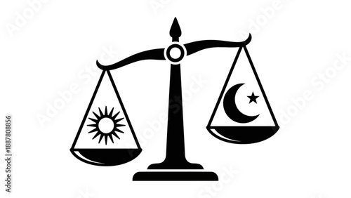 Scales with sun and moon symbols.