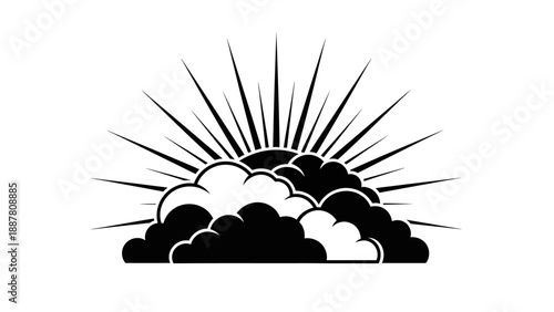 Black and white sun rising clouds.