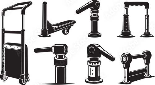 Industrial robotic arms and equipment in black and white