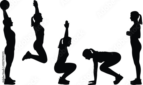 Functional Fitness Silhouette Pack Squat, Jump, and Dynamic Exercise Movements