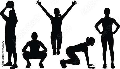 Dynamic Workout Silhouette Set Functional Training, Fitness Moves, and Gym Routine