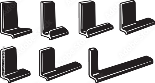 Black and white L bracket corner shelf icons set