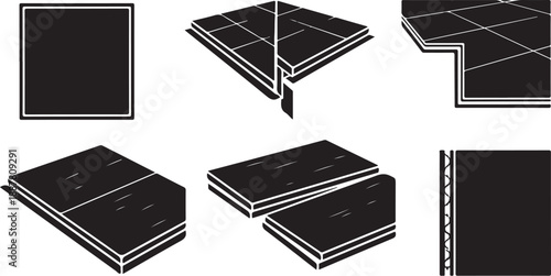 Black puzzle pieces in various orientations and shapes