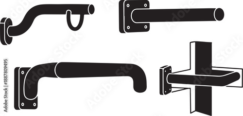 Various door handles and knobs in black and white