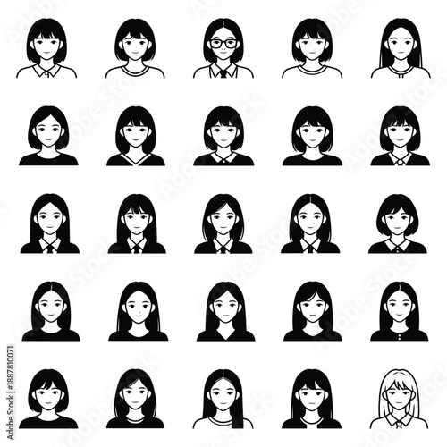 Collection of Female Faces in Various Styles.