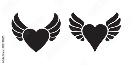 Two Styles of Winged Heart Silhouette Set for Eternal Love Memorial and Romantic Tattoo Designs