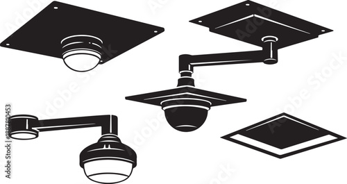 Black and white illustration of various ceiling lights designs