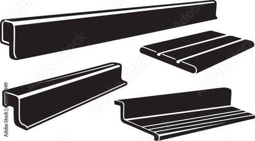 Black metal profiles and rails in various shapes sizes