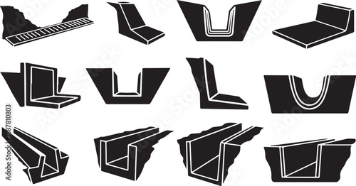 Various Metal Channel Profiles and Cross Sections Illustration Set