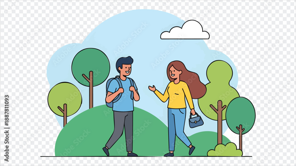 Obraz premium man and woman walking in the park talking