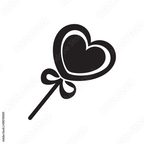 Sweet Heart Shaped Lollipop Silhouette with Bow for Romantic Candy Shop and Valentine Day Party Designs