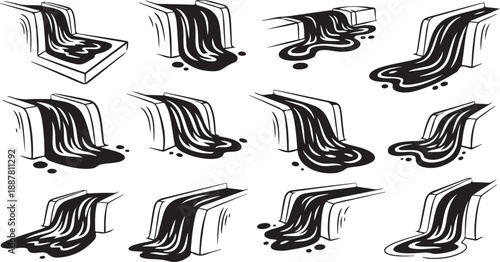 Black and white abstract shapes and lines illustration set