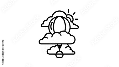 Hot Air Balloon in Cloudy Sky.