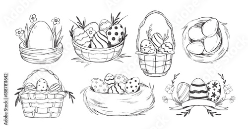 A set of Easter baskets and egg nests
