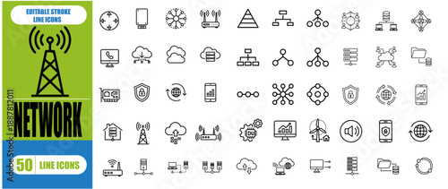 Network icon set. Editable stroke. Vector illustration