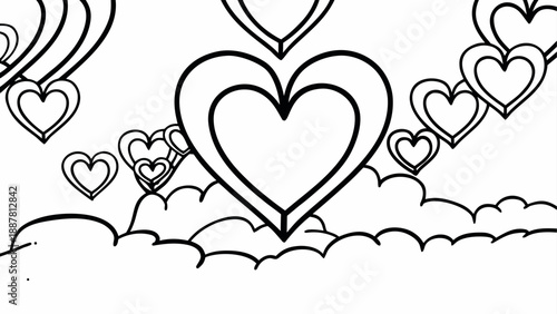 Whimsical heart shapes in clouds vector illustration isolated on white background, Vector