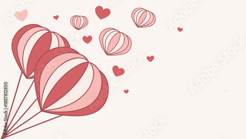 Valentine's day hot air balloons with hearts isolated on white background, Vector