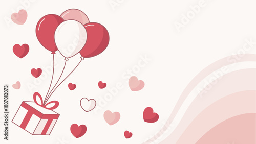 Valentine's day gift with heart balloons isolated on white background, Vector