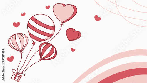 Valentine's day hot air balloons with hearts isolated on white background, Vector