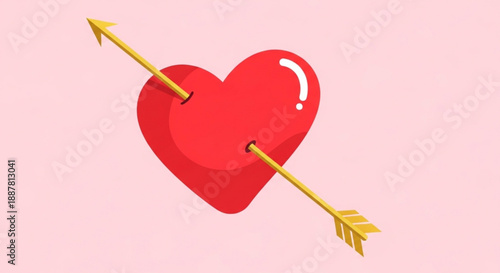Red heart with arrow piercing through question mark symbol pink