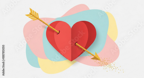 Red heart with arrows pastel background valentine's day concept