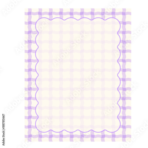 ギンガムチェク背景と雲型フレーム　パープル縦長