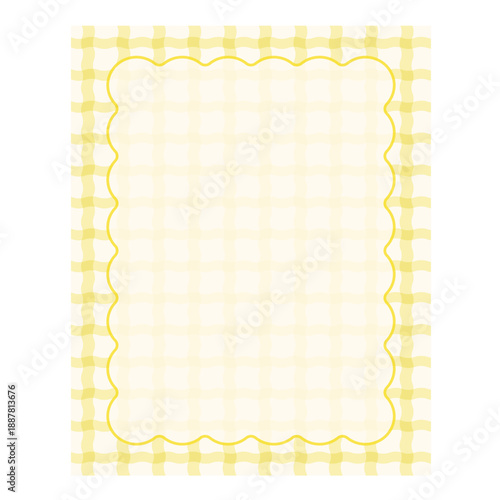ギンガムチェク背景と雲型フレーム　イエロー縦長