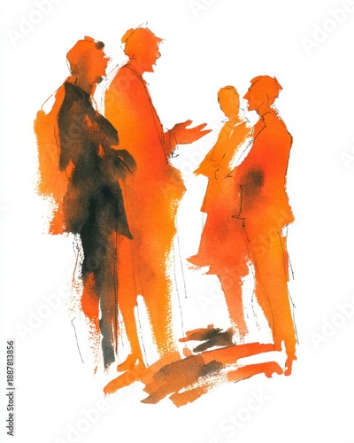 Abstract watercolor business meeting illustration: professional networking concept for design