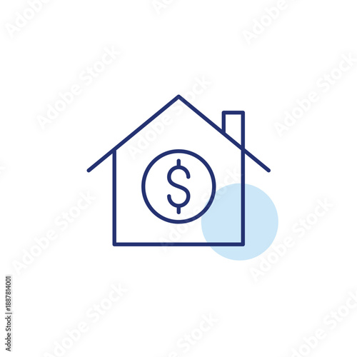 House and dollar. Cost efficient devices. Price of rent and sale. Real estate and property market value. Pixel perfect, editable stroke vector icon