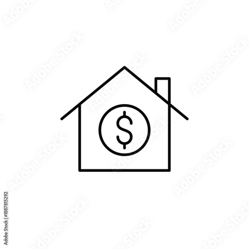 House and dollar. Cost efficient devices. Price of rent and sale. Real estate and property market value. Pixel perfect, editable stroke vector icon