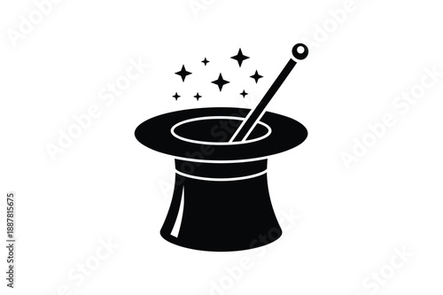 Black magic hat with wand and stars