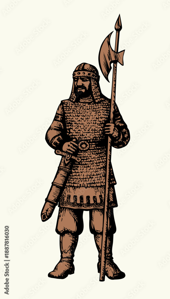 Obraz premium Vector drawing. Old brave warrior