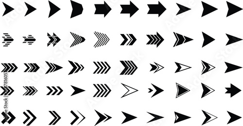 Arrow icon collection featuring bold direction symbols pointed shapes fast movement indicators modern navigation arrows graphic vector design elements set