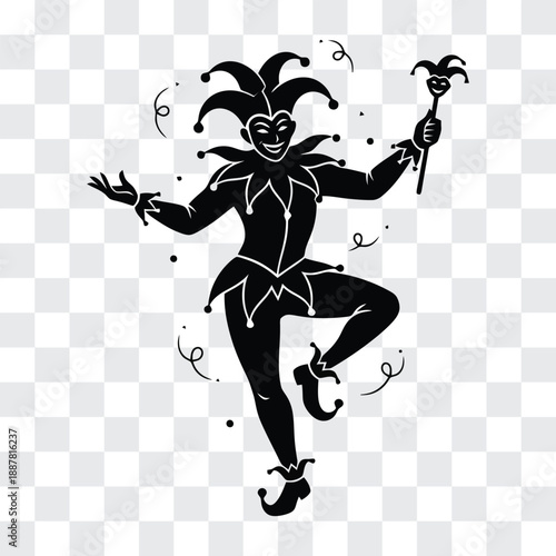 Mardi Gras Jester Silhouette  Playful Pose