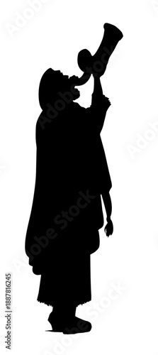 Vector drawing. Jewish man playing shofar