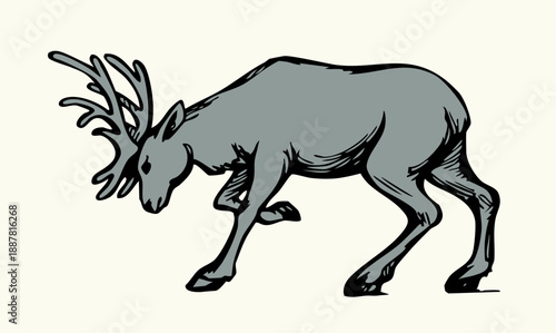 Vector drawing. The reindeer bent its antlers