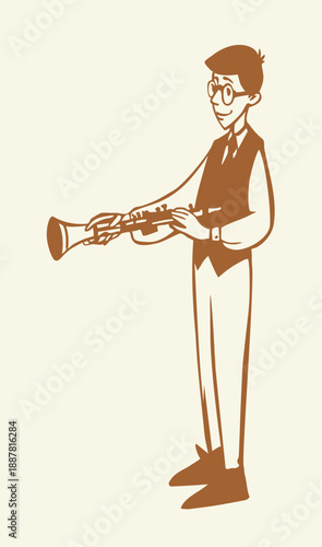 Vector illustration of a boy playing the clarinet.