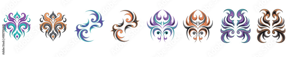 Fototapeta premium Colorful tribal swirl ornament symbol illustration set 