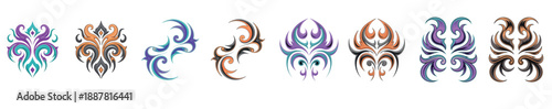 Colorful tribal swirl ornament symbol illustration set
