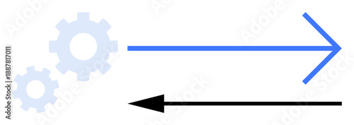Process flow concept. Process flow with gears mechanisms and arrows showing forward and reverse motion. Process flow for manufacturing, automation, business strategy, operations, engineering